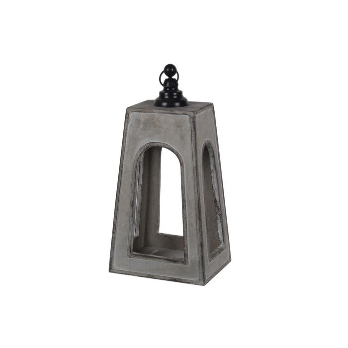 Farmhouse Flared Metal Lantern with Finial Top, Large, Gray and Black
