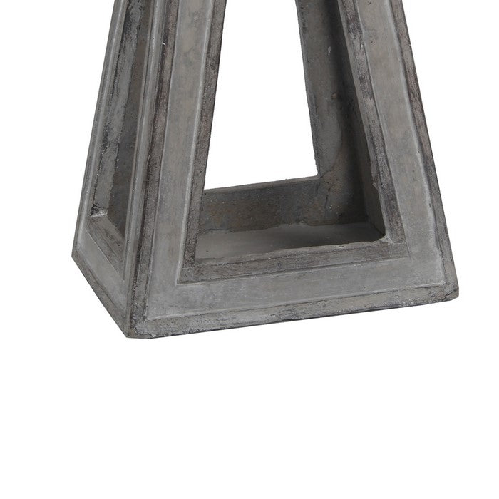 Farmhouse Flared Cement Lantern with Finial Top, Small, Gray and Black