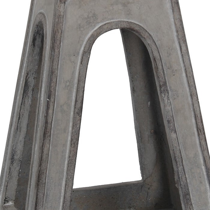 Farmhouse Flared Cement Lantern with Finial Top, Small, Gray and Black
