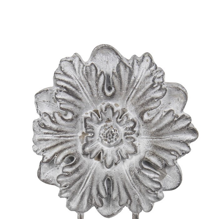 Cement and Metal Floral Sculpture with Block Base, Large, Gray