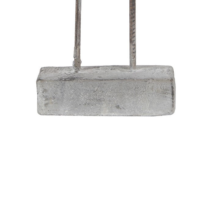 Cement and Metal Floral Sculpture with Block Base, Large, Gray
