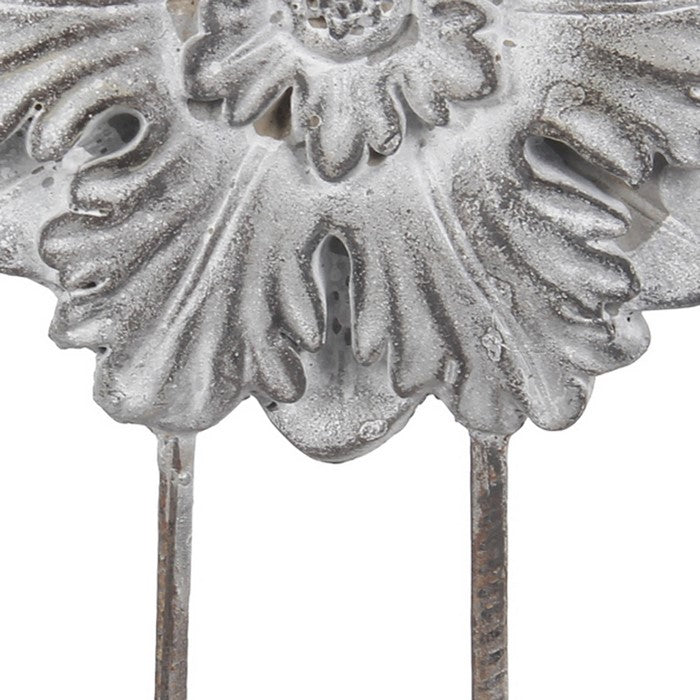 Cement and Metal Floral Sculpture with Block Base, Large, Gray