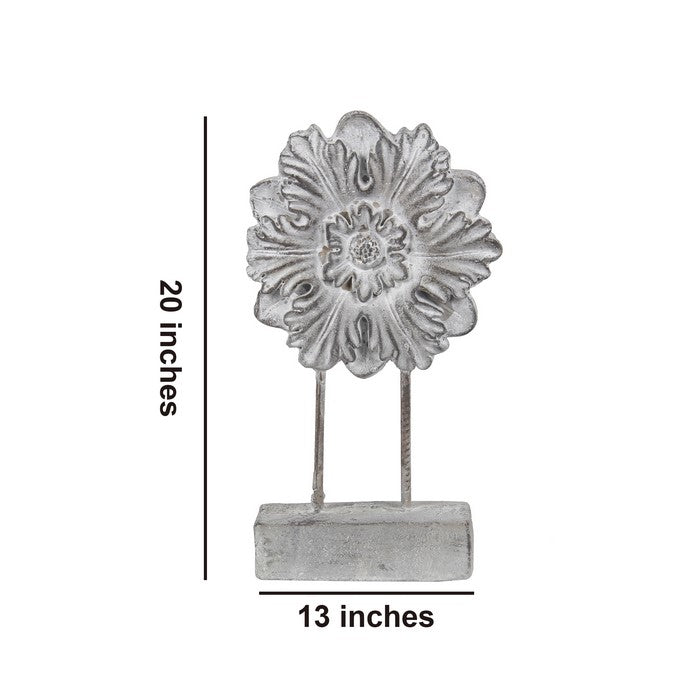 Cement and Metal Floral Sculpture with Block Base, Large, Gray