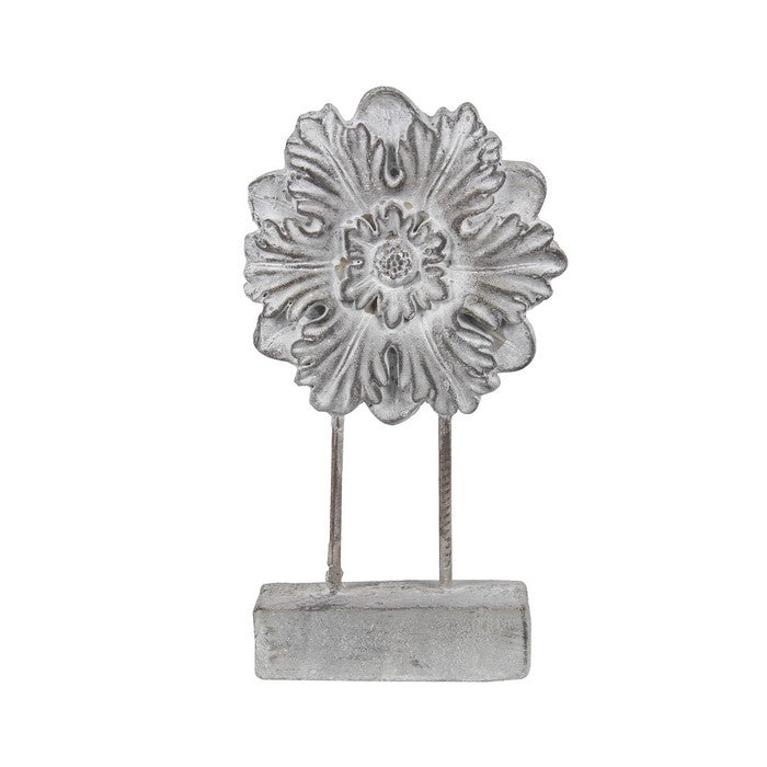 Cement and Metal Floral Sculpture with Block Base, Large, Gray