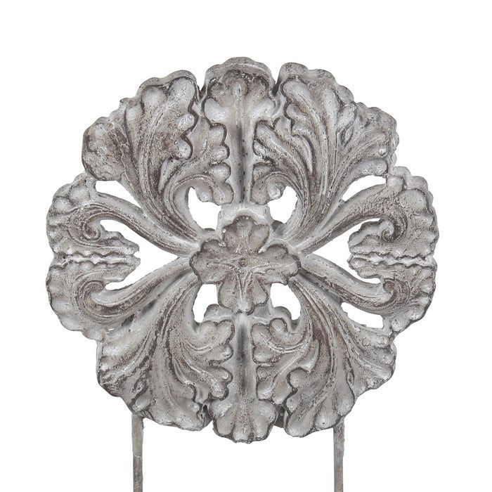 Cement and Metal Floral Sculpture with Block Base, Small, Gray