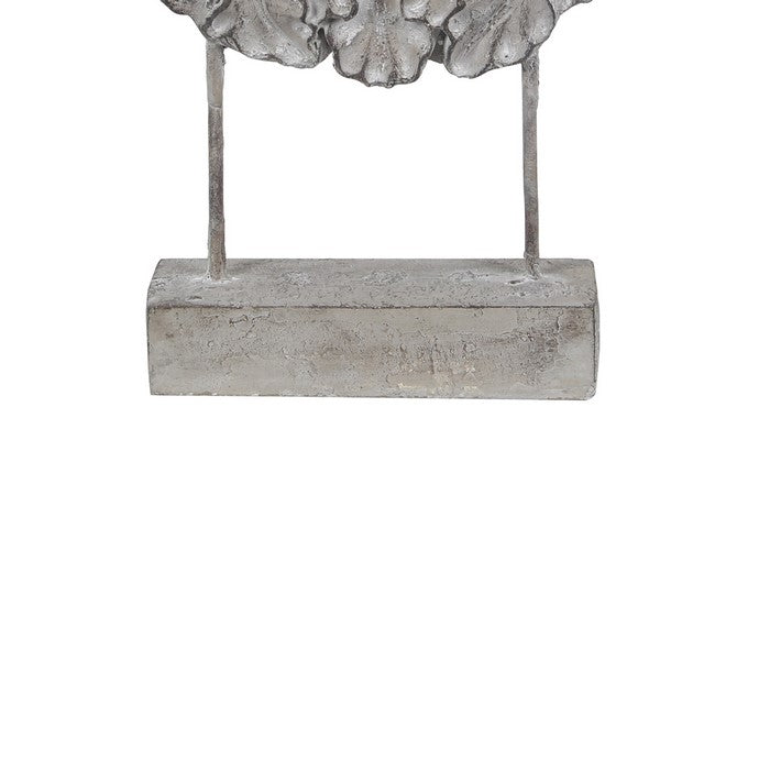 Cement and Metal Floral Sculpture with Block Base, Small, Gray