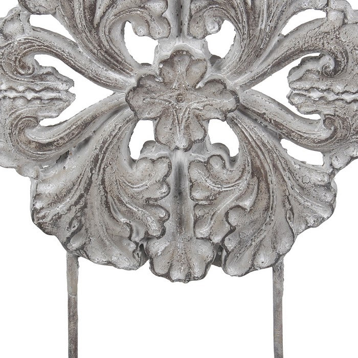 Cement and Metal Floral Sculpture with Block Base, Small, Gray