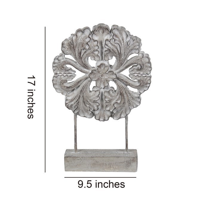 Cement and Metal Floral Sculpture with Block Base, Small, Gray