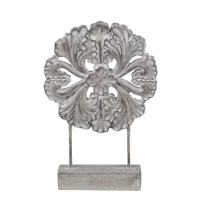 Cement and Metal Floral Sculpture with Block Base, Small, Gray