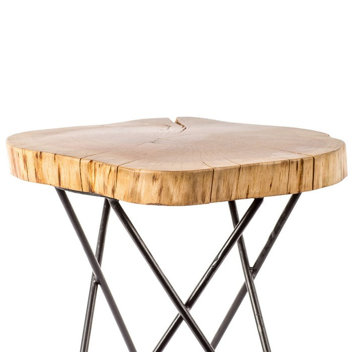 Wooden Accent Table with Live Edge and Hairpin Legs, Brown and Black
