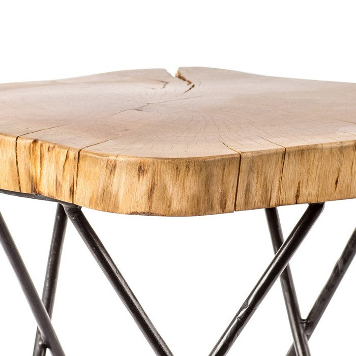 Wooden Accent Table with Live Edge and Hairpin Legs, Brown and Black