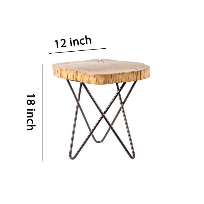Wooden Accent Table with Live Edge and Hairpin Legs, Brown and Black