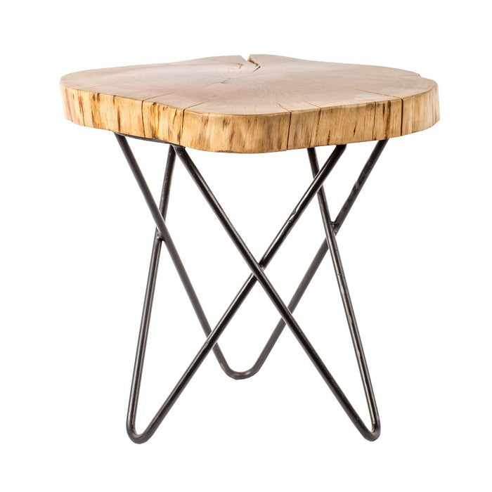 Wooden Accent Table with Live Edge and Hairpin Legs, Brown and Black