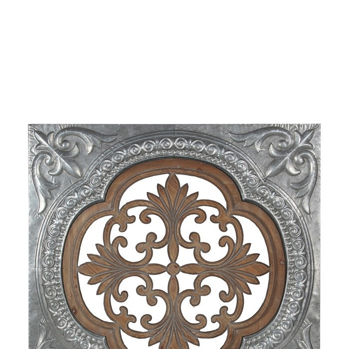 Traditional Style Metal and Wood Pierced Wall Decor, Silver