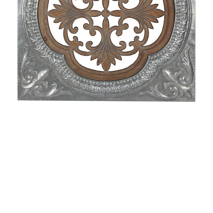 Traditional Style Metal and Wood Pierced Wall Decor, Silver