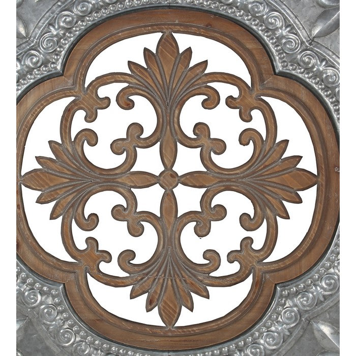 Traditional Style Metal and Wood Pierced Wall Decor, Silver