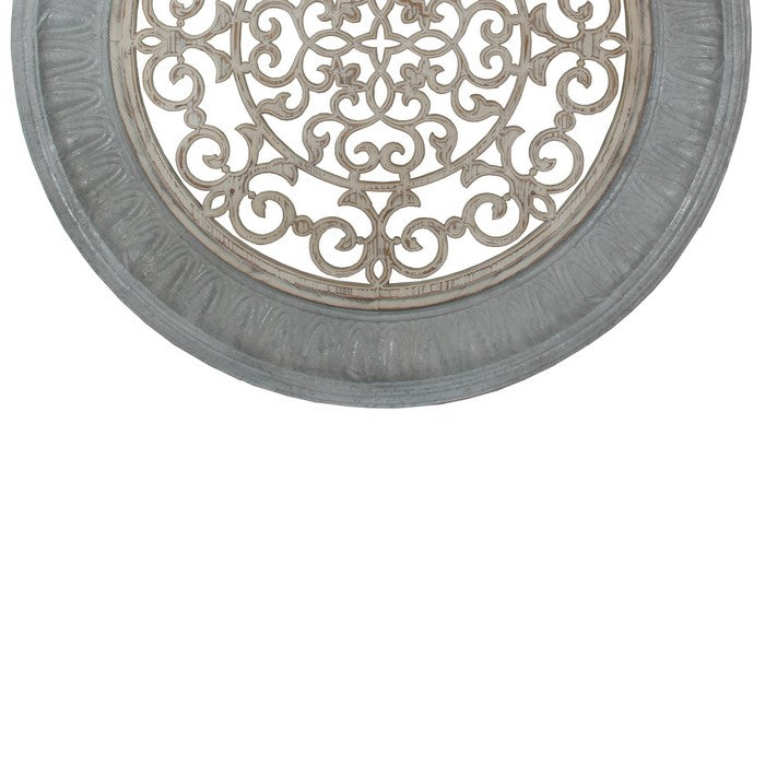 Metal and Wood Pierced Wall Decor with Ornate Cut out, Silver