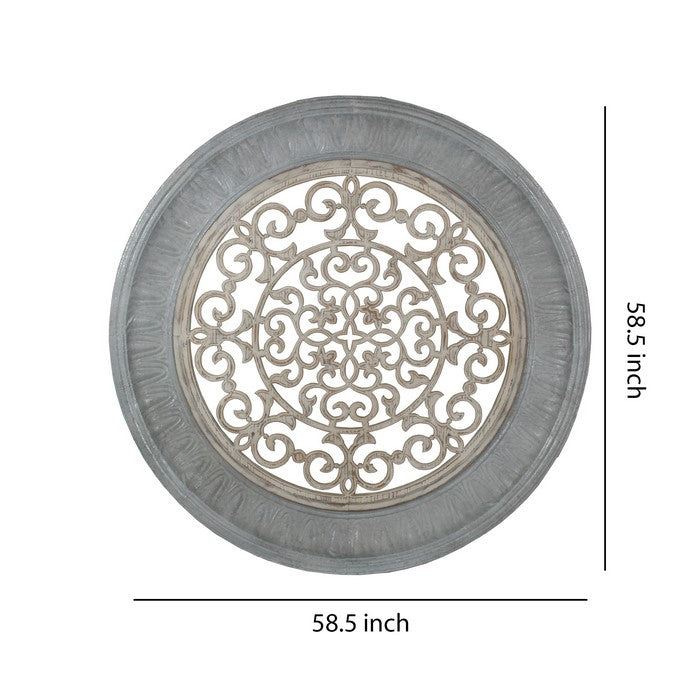 Metal and Wood Pierced Wall Decor with Ornate Cut out, Silver
