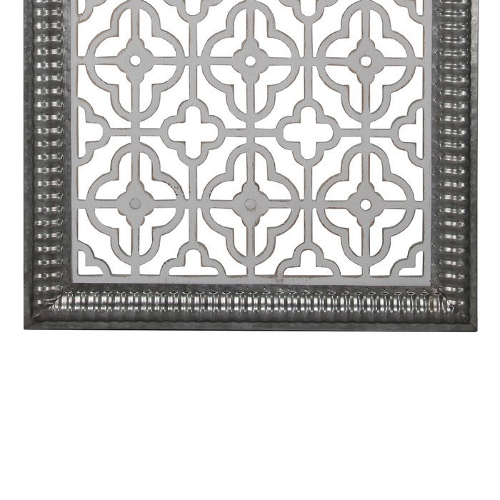 Traditional Wooden Wall Panel with Intricate Designs, Black and Silver