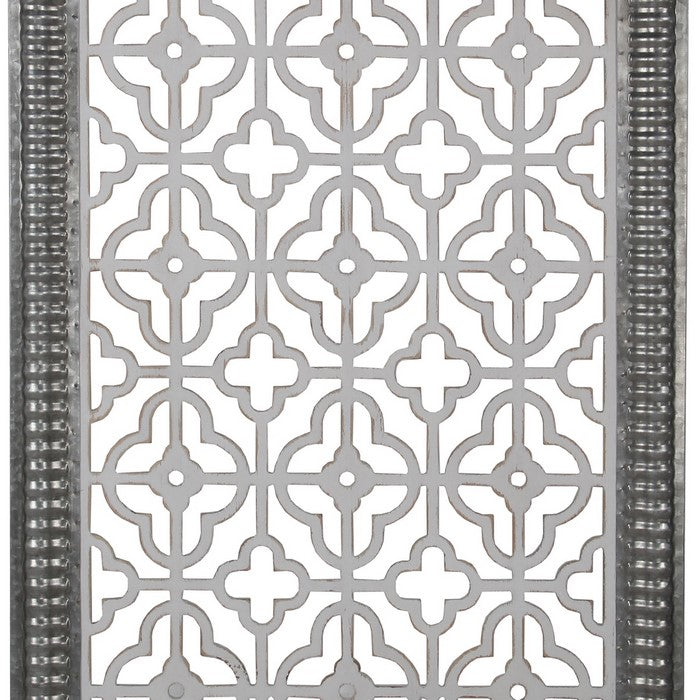 Traditional Wooden Wall Panel with Intricate Designs, Black and Silver