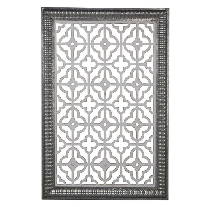 Traditional Wooden Wall Panel with Intricate Designs, Black and Silver