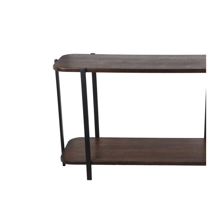 Wood and Metal Console Table with Bottom Shelf, Brown and Black