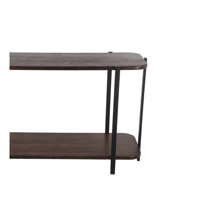 Wood and Metal Console Table with Bottom Shelf, Brown and Black