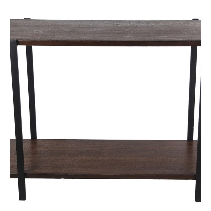 Wood and Metal Console Table with Bottom Shelf, Brown and Black