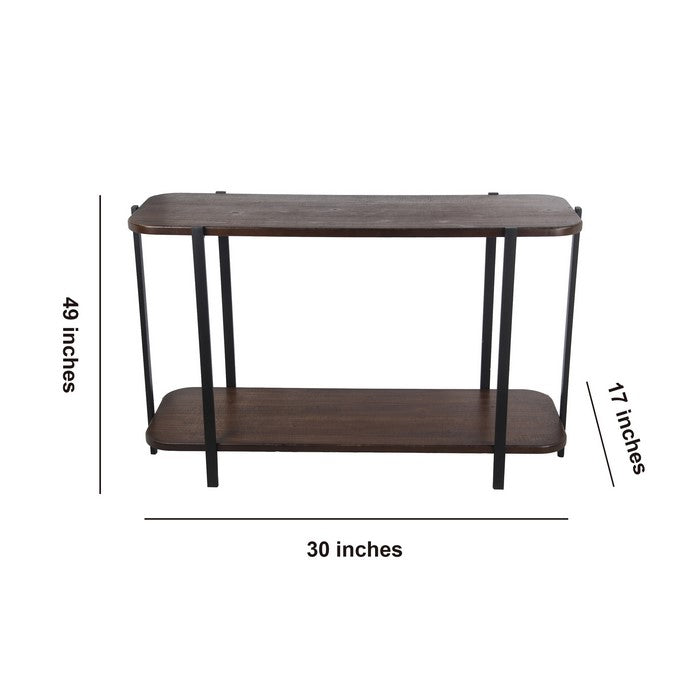 Wood and Metal Console Table with Bottom Shelf, Brown and Black