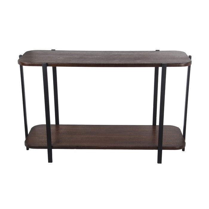 Wood and Metal Console Table with Bottom Shelf, Brown and Black