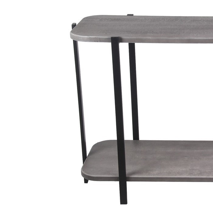 Wood and Metal Console Table with Bottom Shelf, Gray and Black