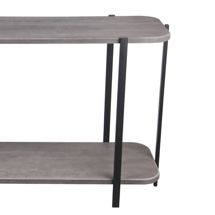 Wood and Metal Console Table with Bottom Shelf, Gray and Black