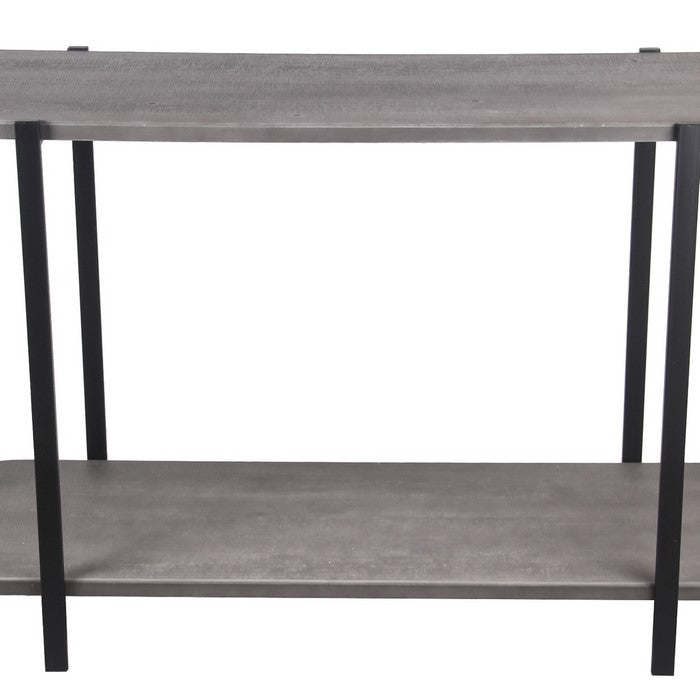 Wood and Metal Console Table with Bottom Shelf, Gray and Black
