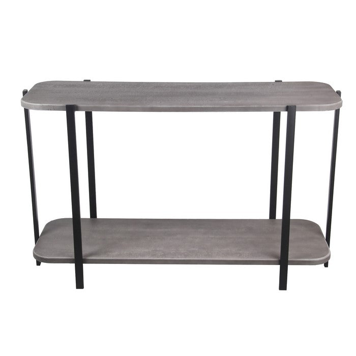 Wood and Metal Console Table with Bottom Shelf, Gray and Black