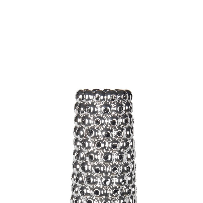 Contemporary Style Ceramic Vase with Raised Pierced Motif, Silver