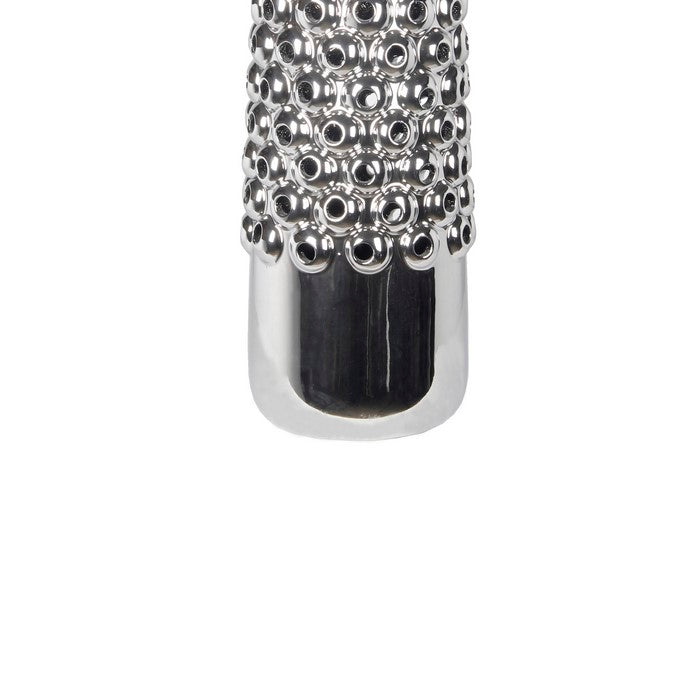 Contemporary Style Ceramic Vase with Raised Pierced Motif, Silver