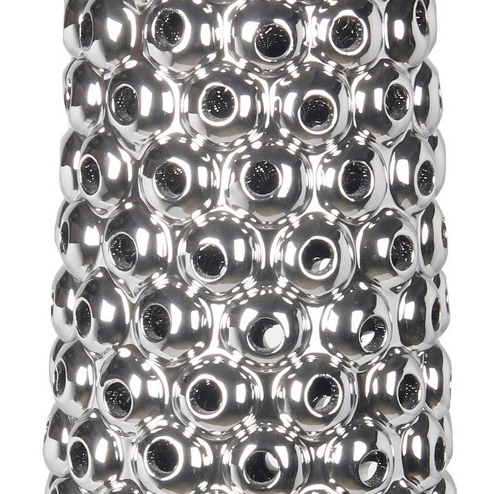 Contemporary Style Ceramic Vase with Raised Pierced Motif, Silver