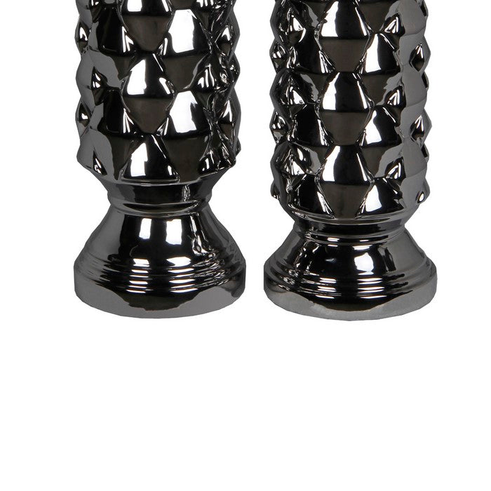 2 Piece Ceramic Candleholder with Flared Base, Silver