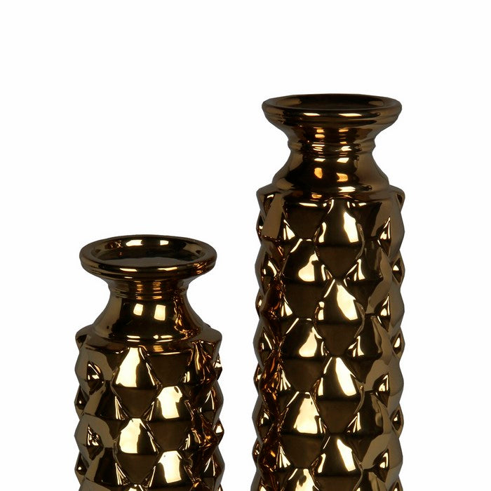 2 Piece Ceramic Candleholder with Flared Base, Gold