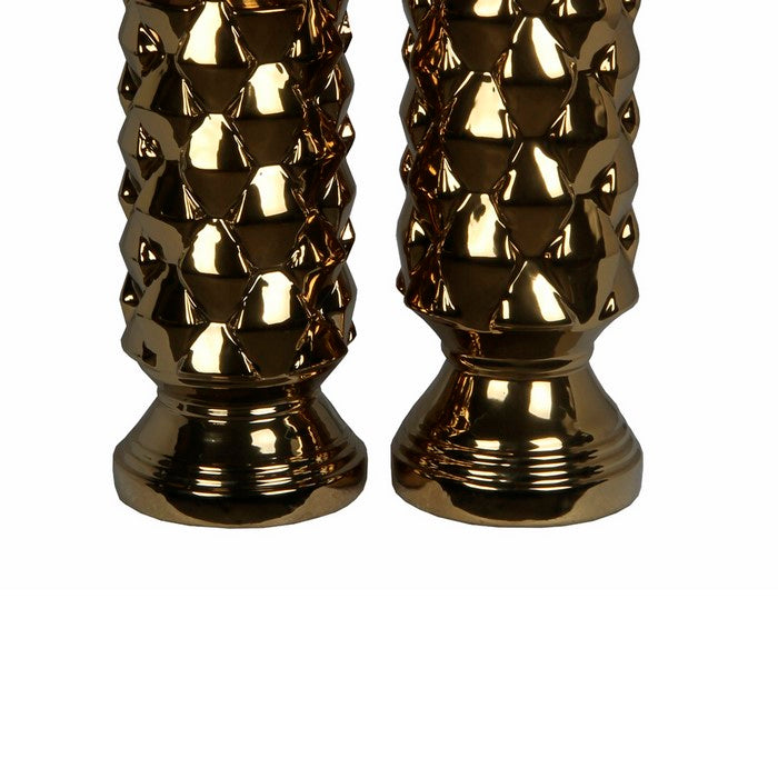 2 Piece Ceramic Candleholder with Flared Base, Gold