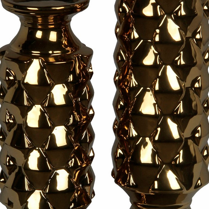 2 Piece Ceramic Candleholder with Flared Base, Gold