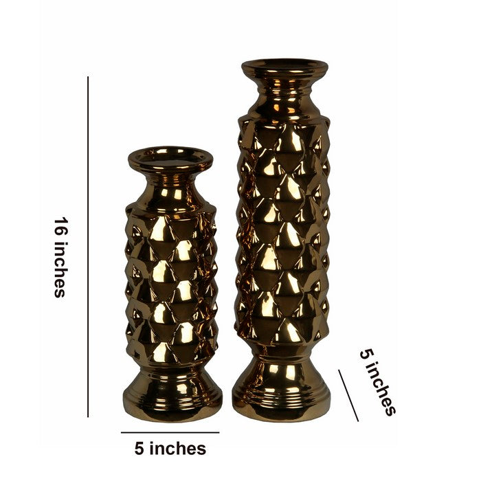 2 Piece Ceramic Candleholder with Flared Base, Gold