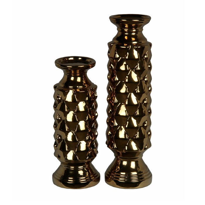 2 Piece Ceramic Candleholder with Flared Base, Gold