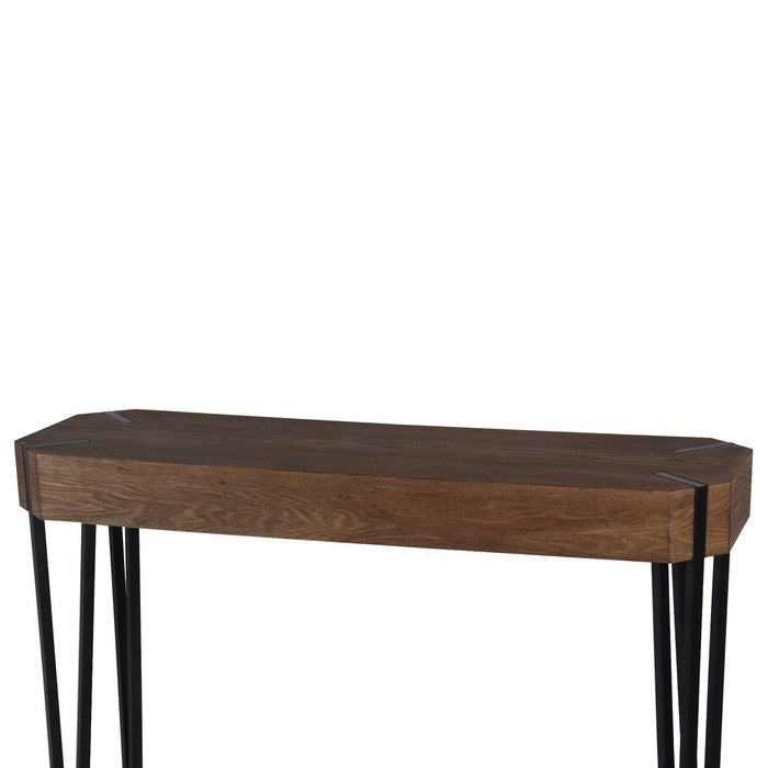 Wood and Metal Console Table with Hairpin Legs, Brown and Black