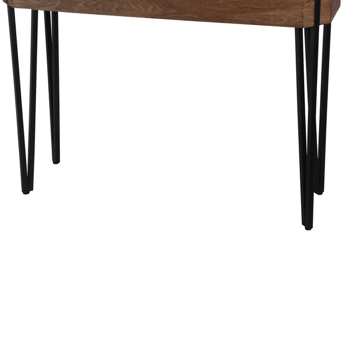 Wood and Metal Console Table with Hairpin Legs, Brown and Black