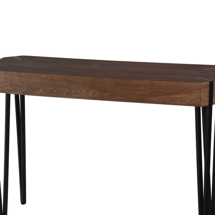 Wood and Metal Console Table with Hairpin Legs, Brown and Black