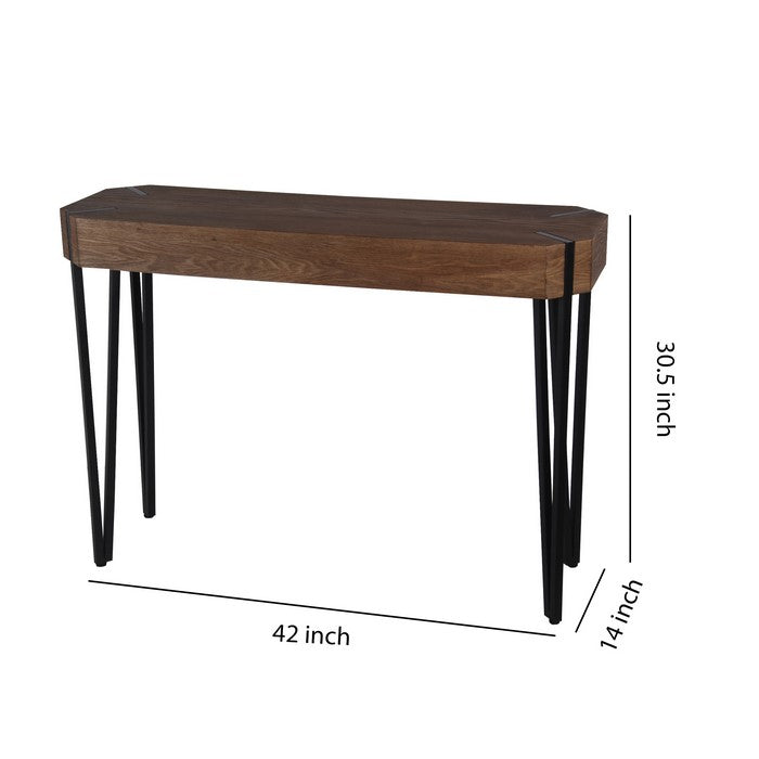 Wood and Metal Console Table with Hairpin Legs, Brown and Black