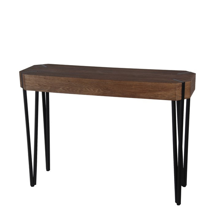 Wood and Metal Console Table with Hairpin Legs, Brown and Black