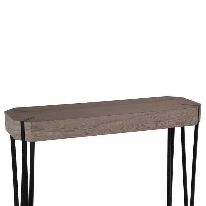Wood and Metal Console Table with Hairpin Legs, Washed Brown and Black