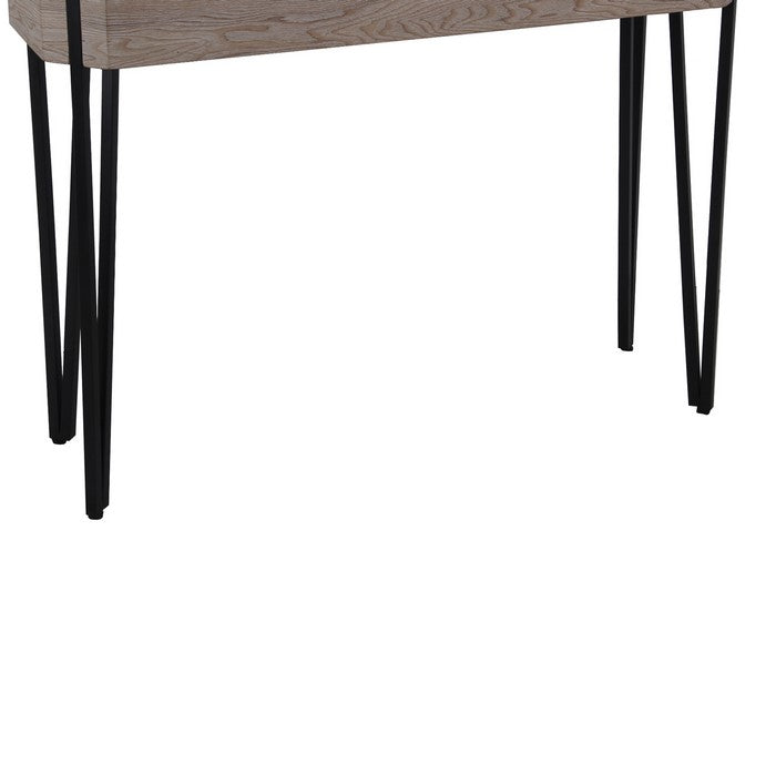 Wood and Metal Console Table with Hairpin Legs, Washed Brown and Black